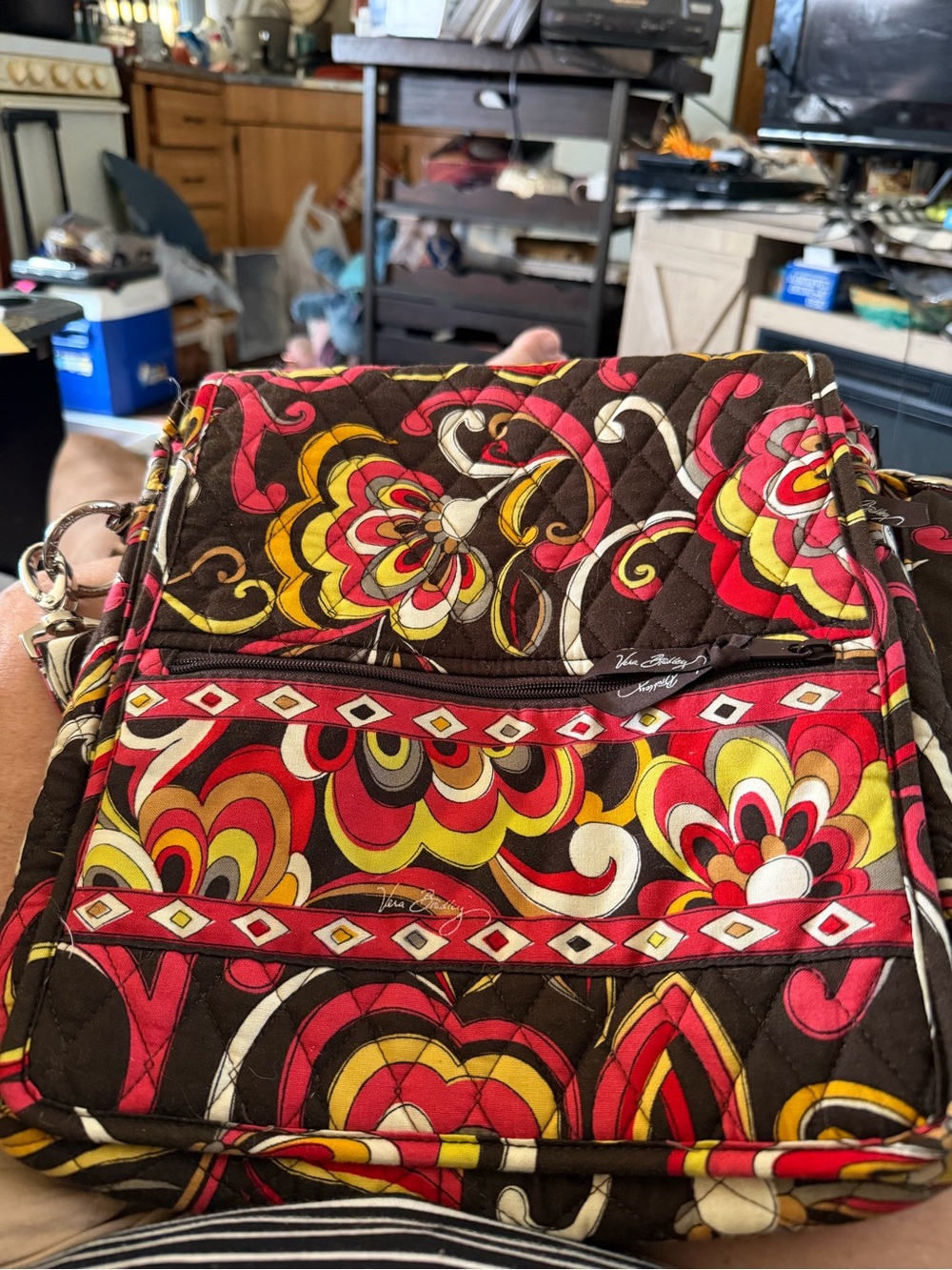 Vera Bradley Brown Multi Floral Quilted Crossbody with Pink and Yellow Accents
